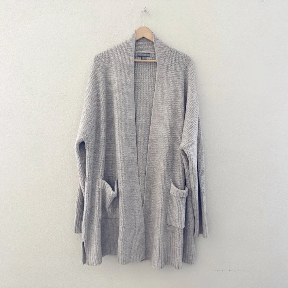 Barefoot Dreams CozyChic Lite Open Cardigan Sweater 3X Waffle Knit Gray Lounge